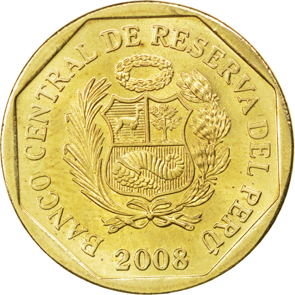 PERU, 20 Centimos, 2008, Lima, KM #306.4, MS(63), Brass, 23, 4.40