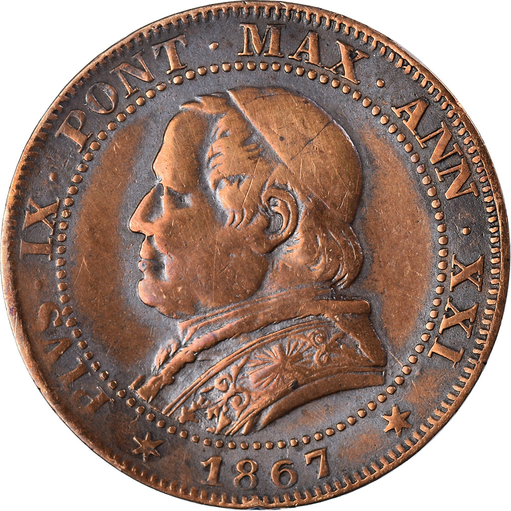 Moneda, Estados italianos, PAPAL STATES, Pius IX, Soldo, 5 Centesimi, 1867