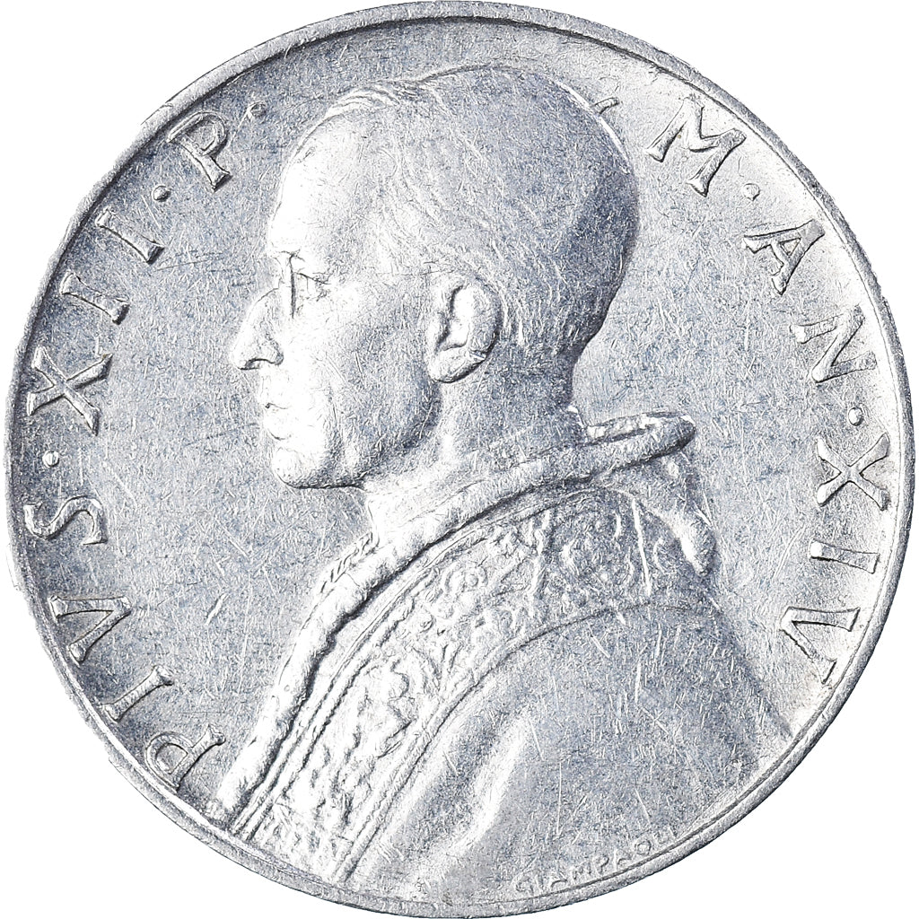 Coin, VATICAN CITY, Pius XII, 10 Lire, 1952, Rome, AU(50-53), Aluminum, KM:52.1