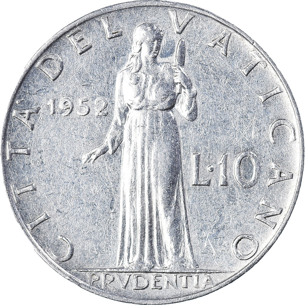 Coin, VATICAN CITY, Pius XII, 10 Lire, 1952, Rome, AU(50-53), Aluminum, KM:52.1
