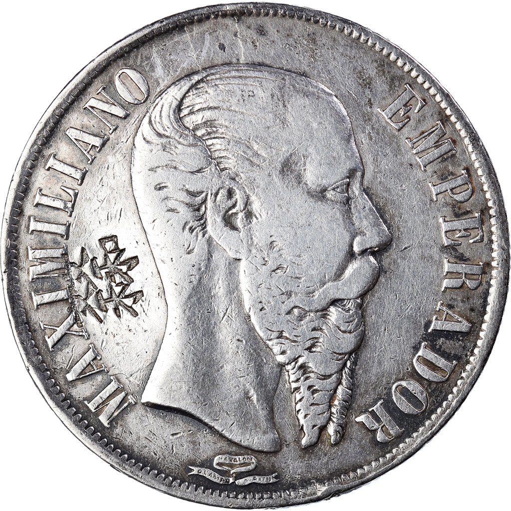 Moneta, Messico, Maximilian, Peso, 1866, Mexico City, BB, Argento, KM:388.1