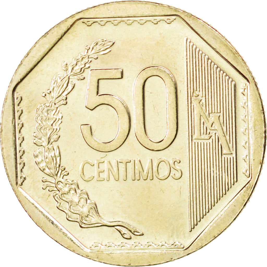 Coin, Peru, 50 Centimos, 2007, MS(63), Copper-Nickel-Zinc, KM:307.4
