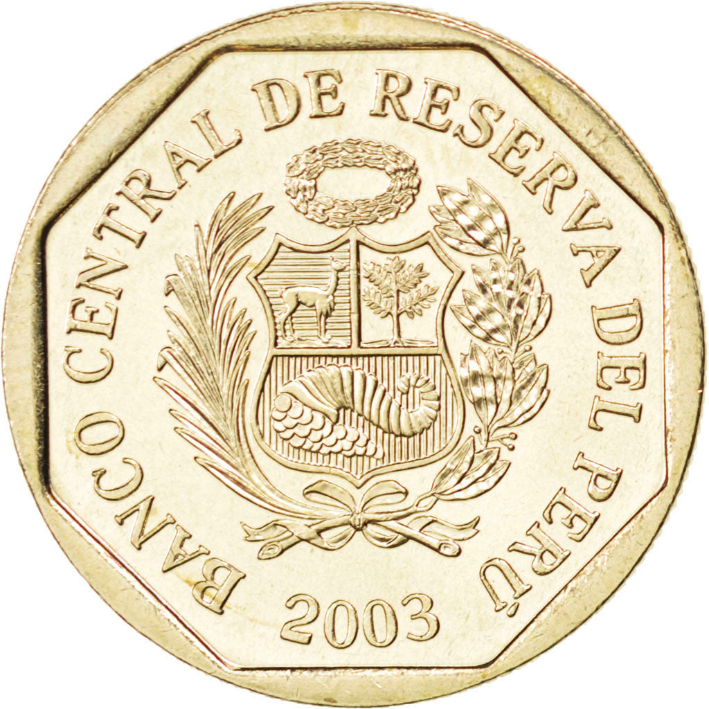 PERU, 50 Centimos, 2003, Lima, KM #307.4, MS(63), Copper-Nickel-Zinc, 22, 5.37