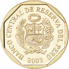PERU, 50 Centimos, 2003, Lima, KM #307.4, MS(63), Copper-Nickel-Zinc, 22, 5.37