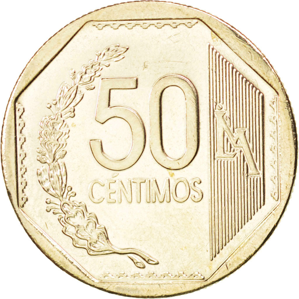 PERU, 50 Centimos, 2003, Lima, KM #307.4, MS(63), Copper-Nickel-Zinc, 22, 5.37