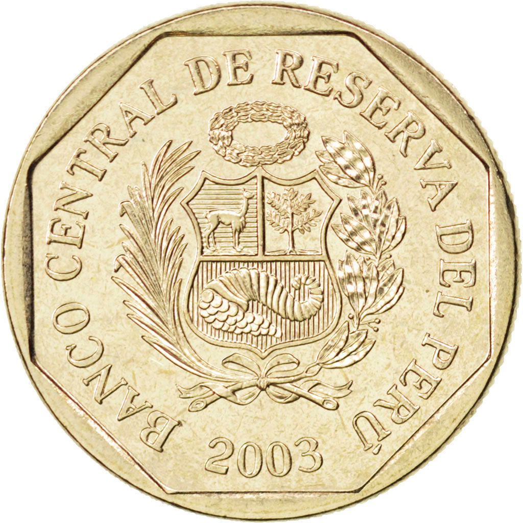 Coin, Peru, 50 Centimos, 2003, MS(63), Copper-Nickel-Zinc, KM:307.4