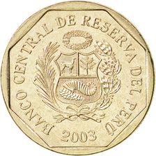 Coin, Peru, 50 Centimos, 2003, MS(63), Copper-Nickel-Zinc, KM:307.4