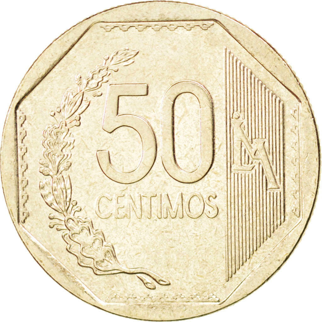 Coin, Peru, 50 Centimos, 2003, MS(63), Copper-Nickel-Zinc, KM:307.4