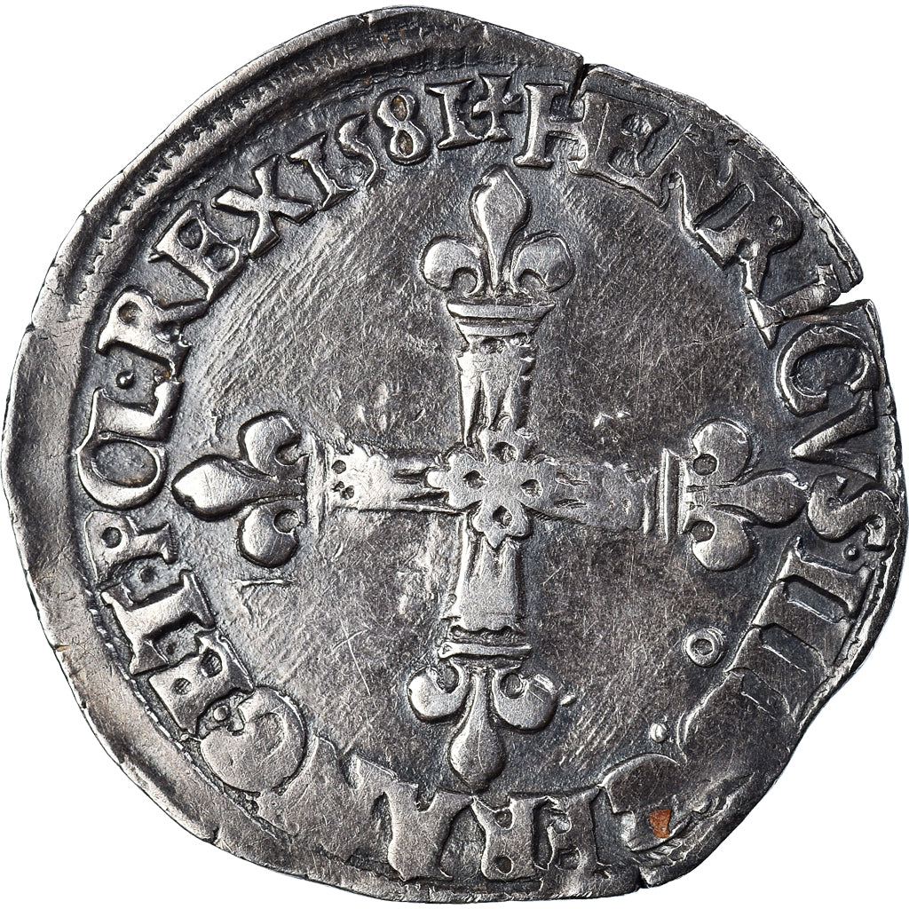 Monnaie, France, Henri III, 1/4 Ecu, 1581, Rennes, TTB, Argent, Sombart:4662