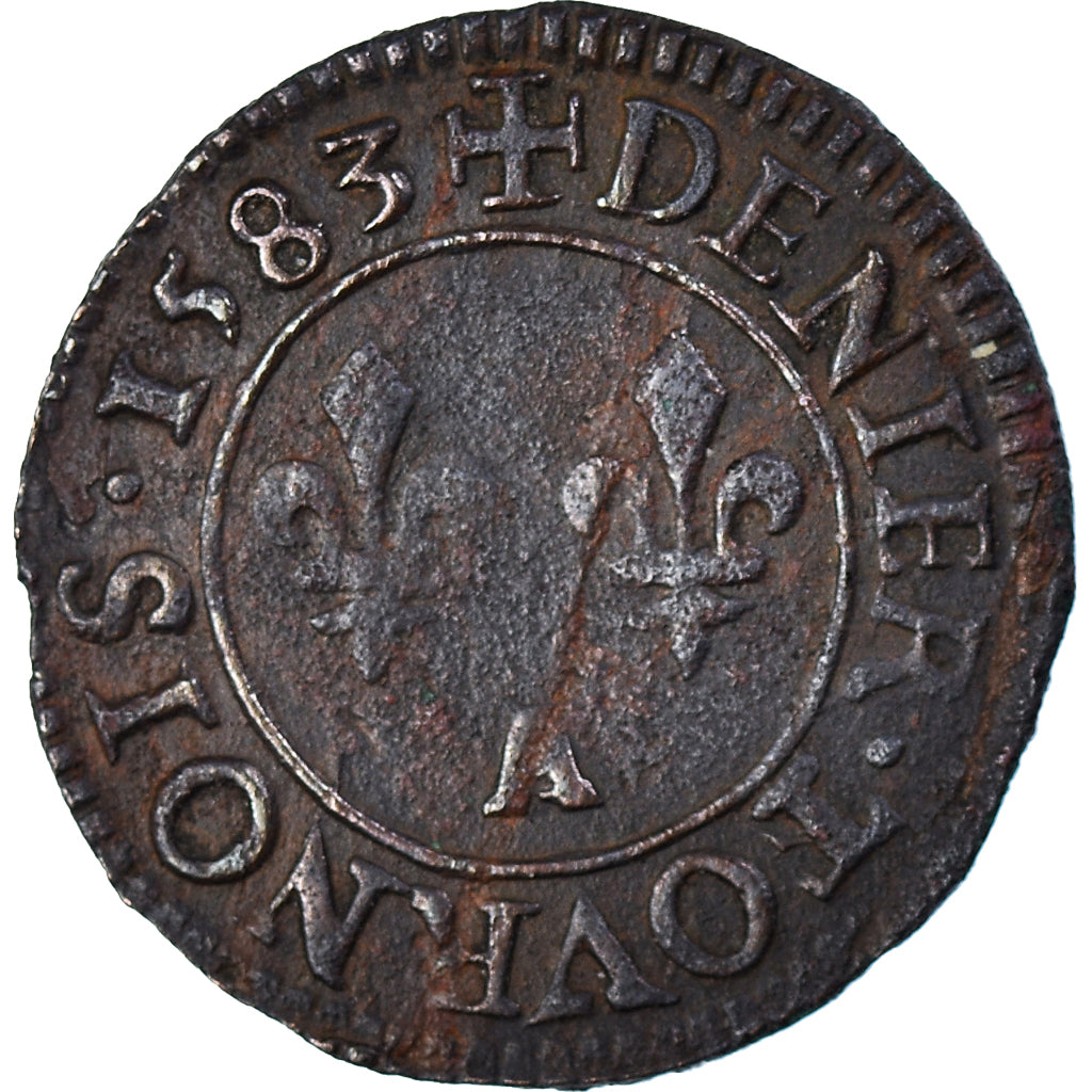 Münze, Frankreich, Henri III, Denier Tournois, 1583, Paris, S+, Kupfer