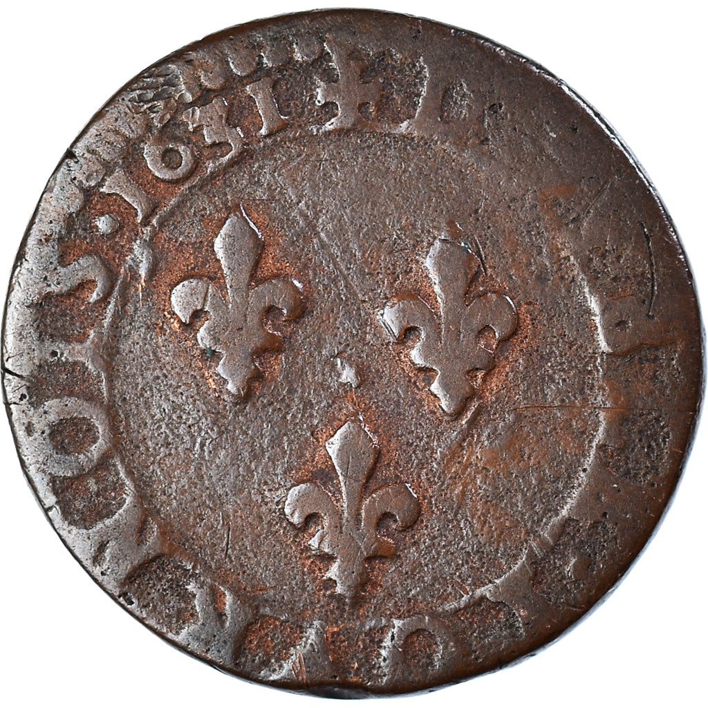 Coin, France, Louis XIII, Double Tournois, 1631, Tours, VF(30-35), Copper