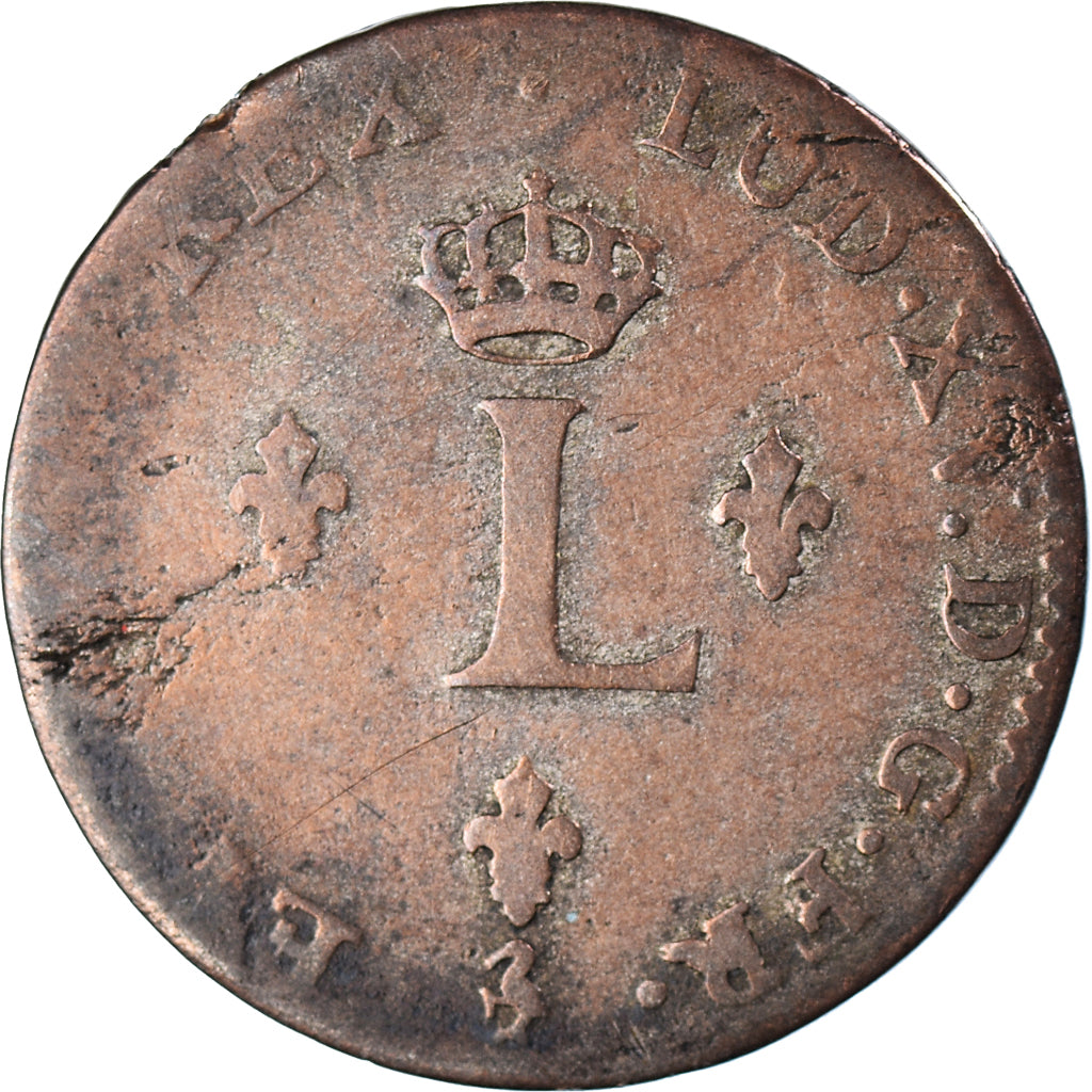 Moeda, França, Louis XV, Double Sol, 1758, Paris, F(12-15), Lingote, KM:500.1