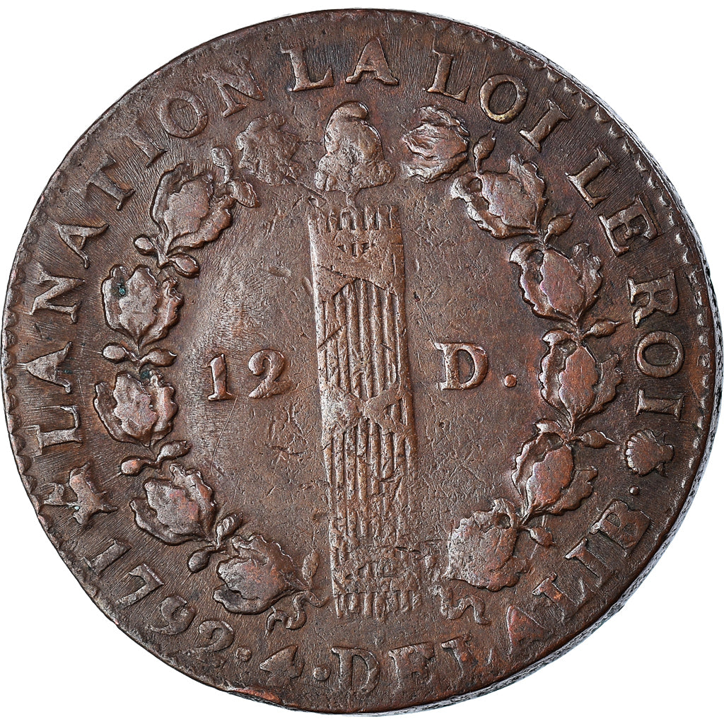 Monnaie, France, Louis XVI, 12 Deniers, 1792, Rouen, TTB, Bronze, Gadoury:15