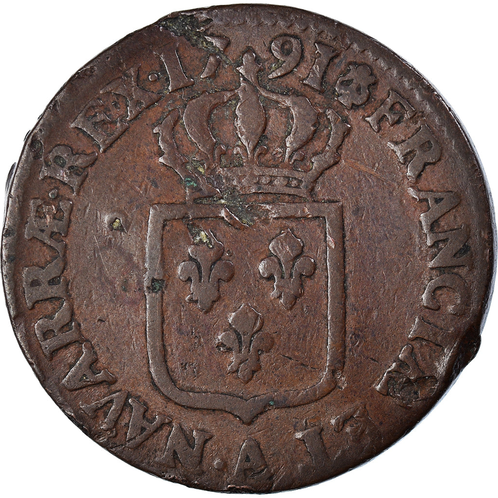 Coin, France, Louis XVI, Sol, 1791, Paris, VF(30-35), Silver, KM:578.1