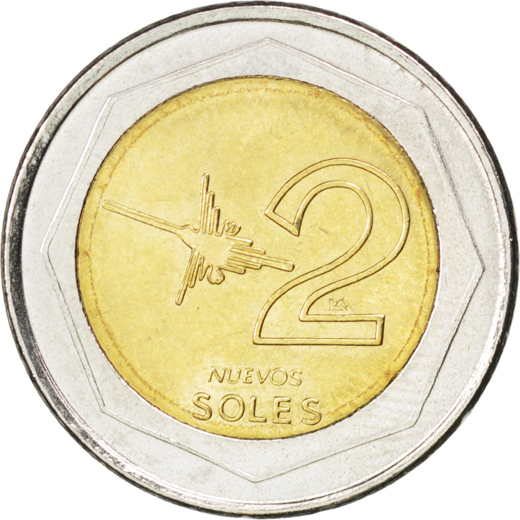 PERU, 2 Nuevos Soles, 2007, Lima, KM #313, MS(63), Bi-Metallic, 22.2, 5.53
