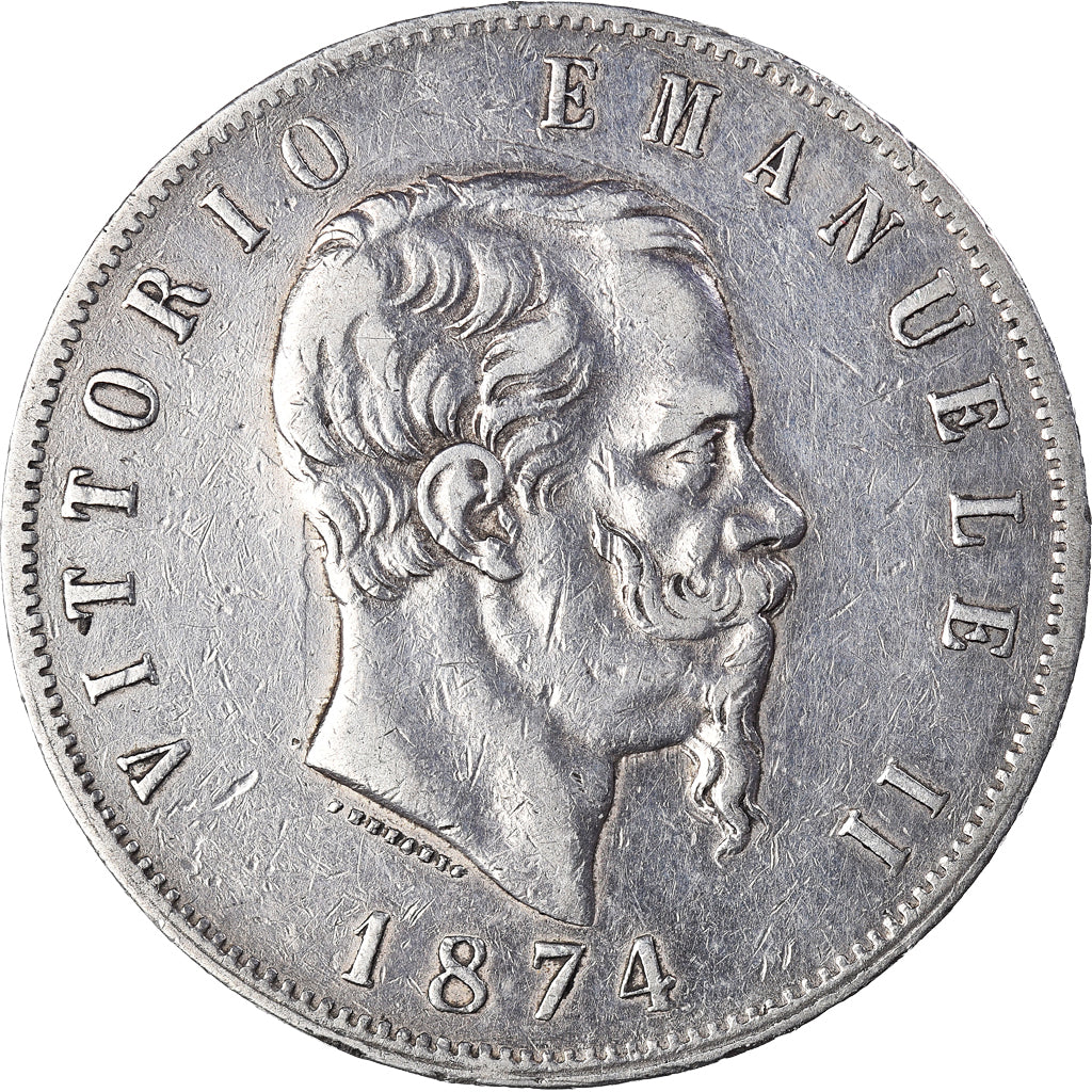 Coin, Italy, Vittorio Emanuele II, 5 Lire, 1874, Milan, AU(50-53), Silver