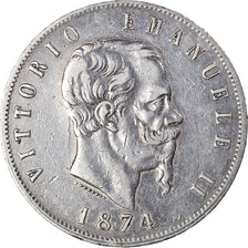 Coin, Italy, Vittorio Emanuele II, 5 Lire, 1874, Milan, AU(50-53), Silver