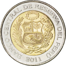 PERU, 5 Nuevos Soles, 2011, Lima, KM #344, MS(63), Bi-Metallic, 24.38, 6.70