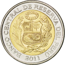 PERU, 2 Nuevos Soles, 2011, Lima, KM #343, MS(63), Bi-Metallic, 22.38, 5.64