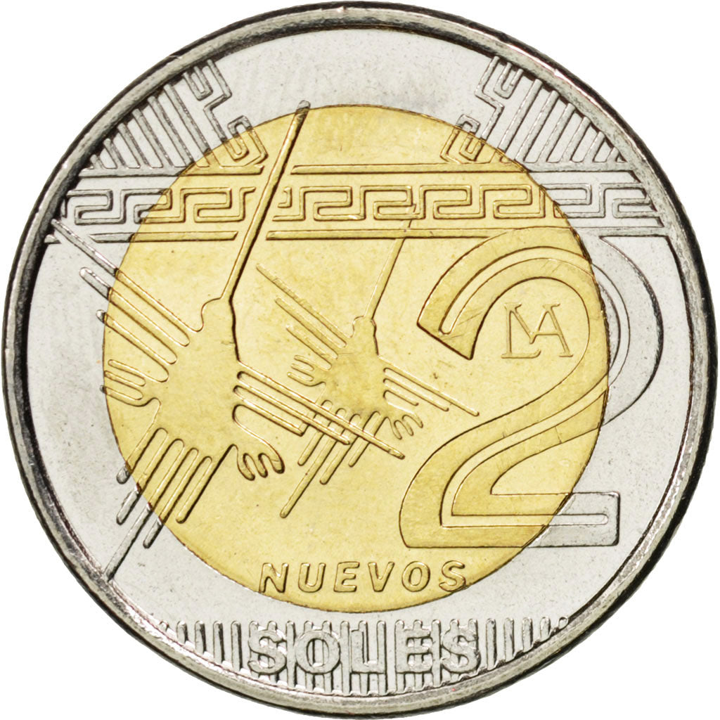 PERU, 2 Nuevos Soles, 2011, Lima, KM #343, MS(63), Bi-Metallic, 22.38, 5.64