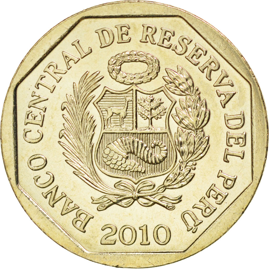 PERU, Nuevo Sol, 2010, Lima, KM #341, MS(63), Copper-Nickel-Zinc, 25.5, 7.32