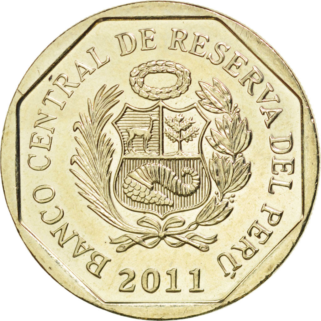 PERU, Nuevo Sol, 2011, Lima, KM #345, MS(63), Copper-Nickel-Zinc, 25.5, 7.22