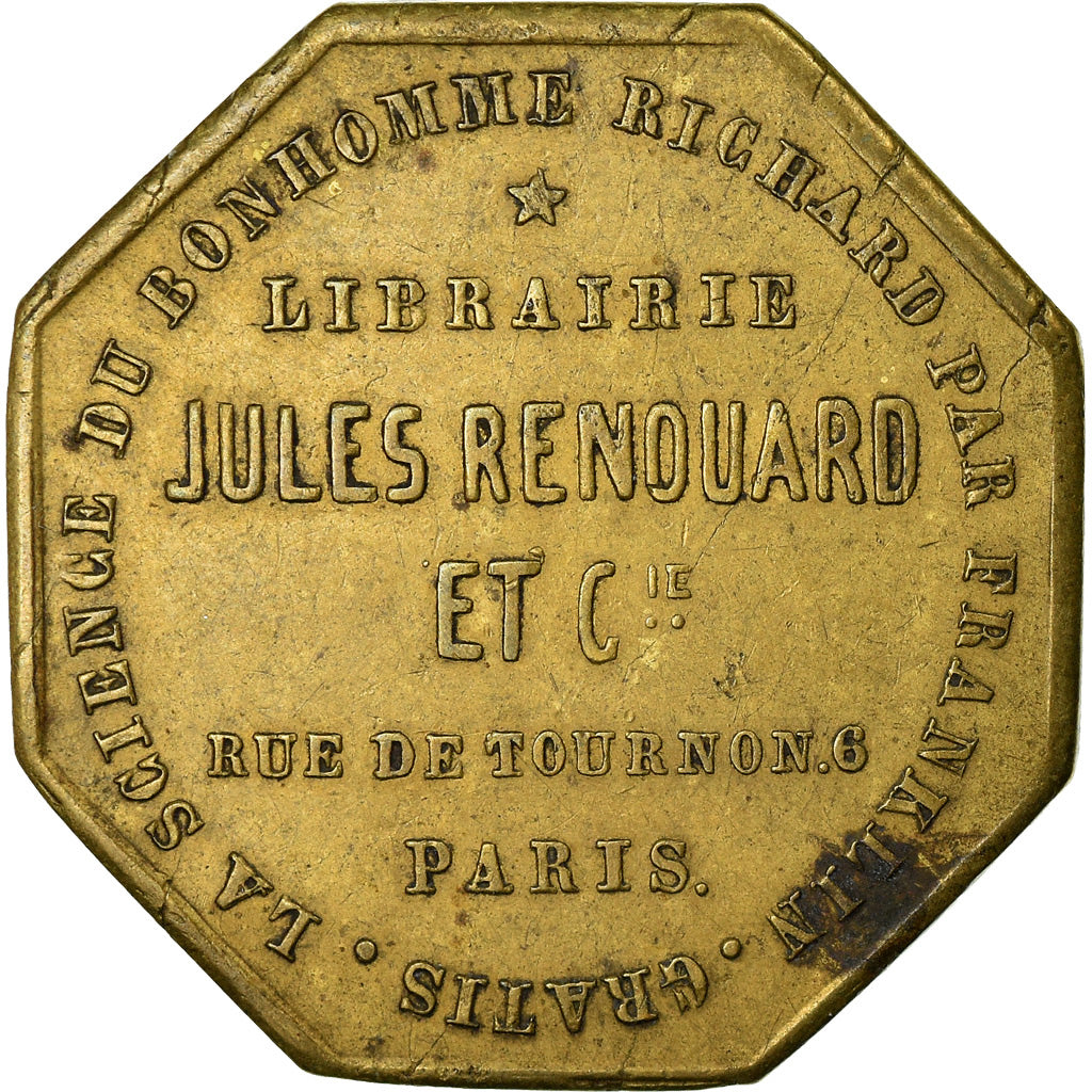 France, Jeton publicitaire, Paris, Librairie Jules Renouard et Cie, TTB, Laiton