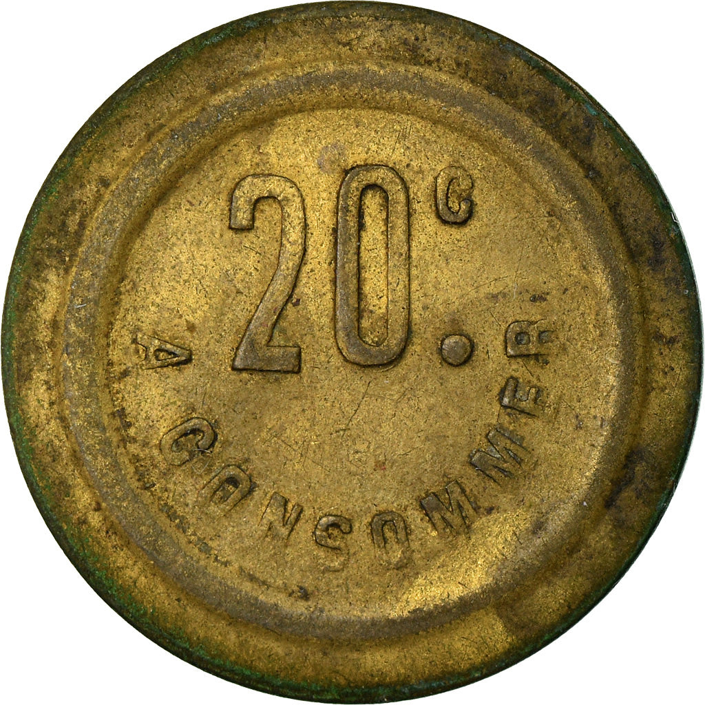 France, Token, 20 Centimes à Consommer, Ancre, EF(40-45), Brass