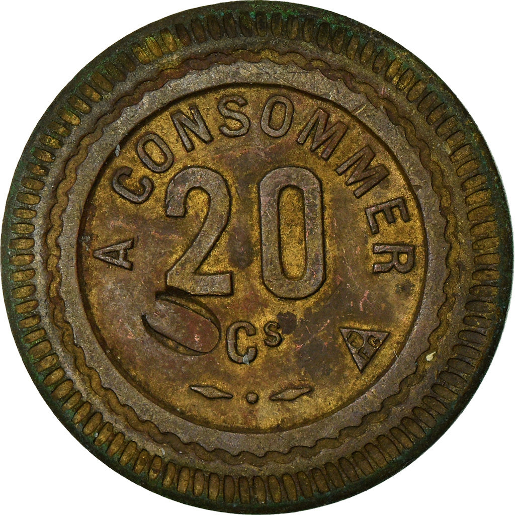 France, Jeton, 20 Centimes à consommer, Fleur de Lys, TTB, Laiton