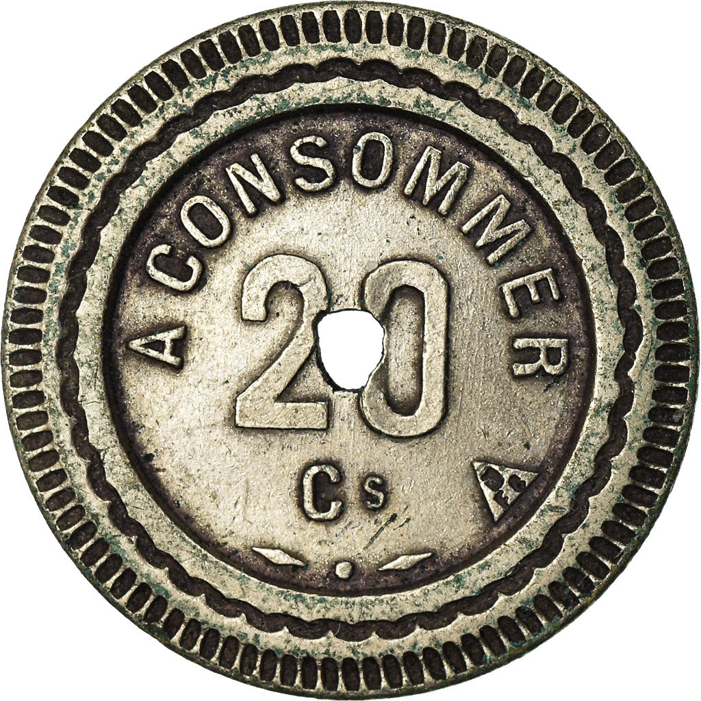 France, Token, 20 Centimes à Consommer, Moucheture d'Hermine, AU(50-53), Brass