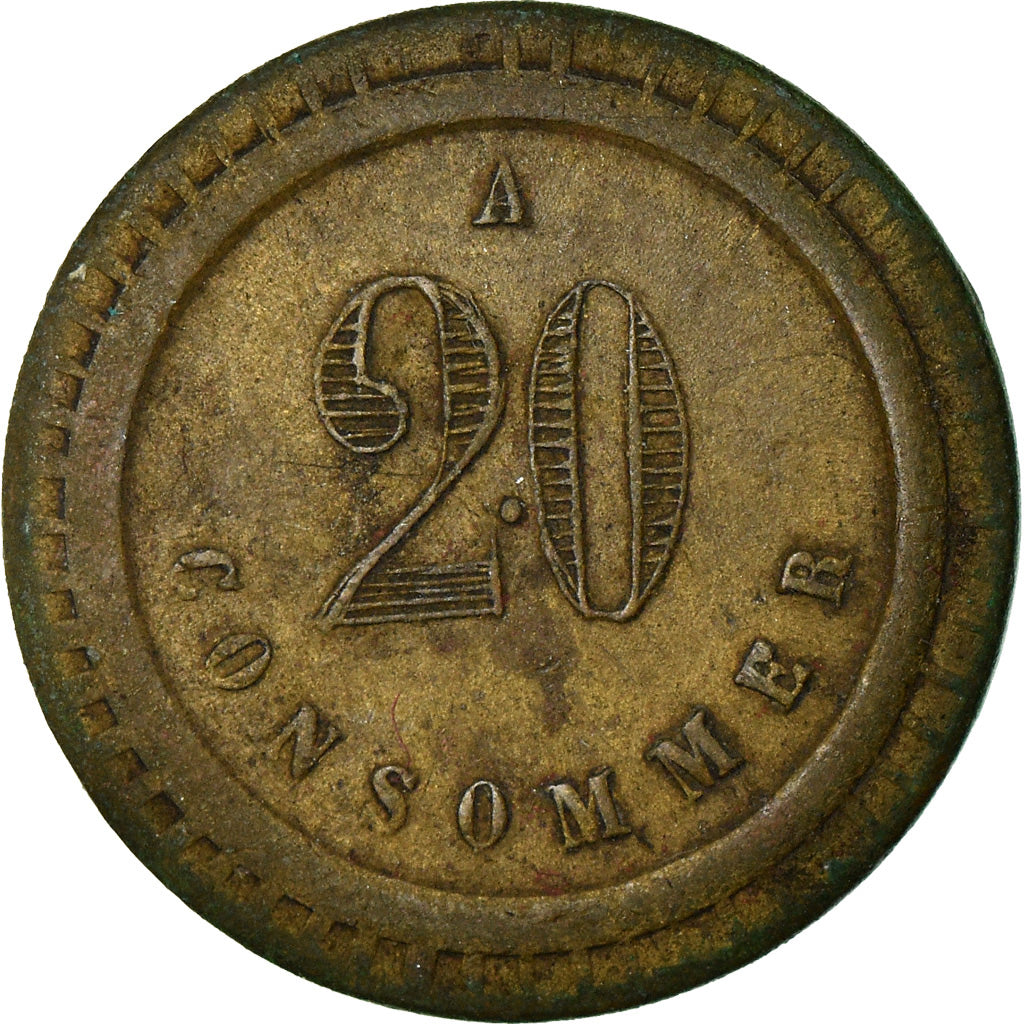France, Token, 20 Centimes à Consommer, Croissant de lune - Etoile, EF(40-45)