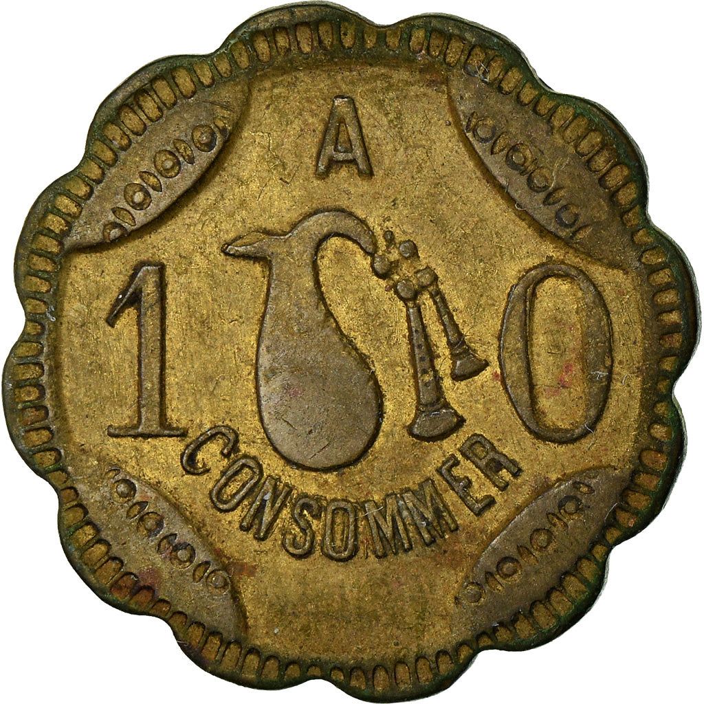Francia, Token, 10 Centimes à Consommer, Cornemuse, MBC, Latón