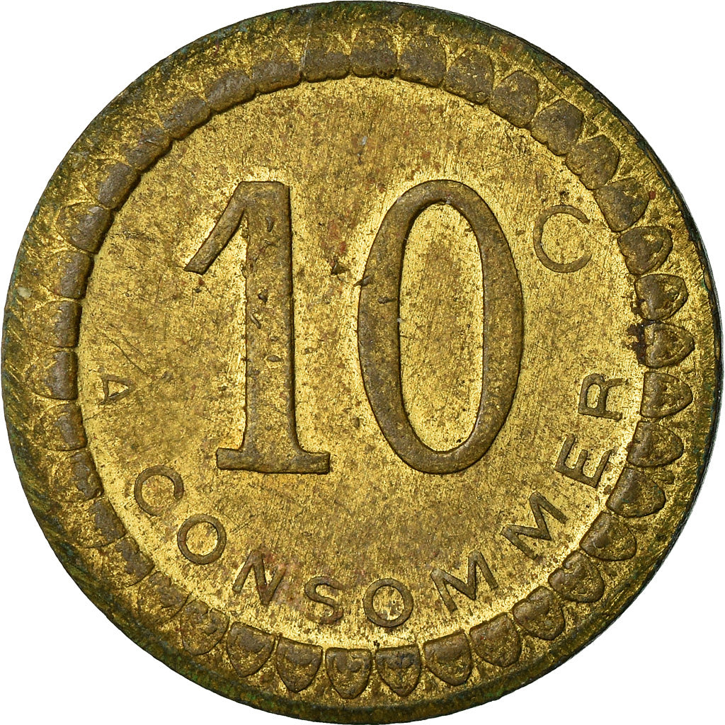 France, Jeton, 10 Centimes à Consommer, Tête de lion, TTB+, Laiton
