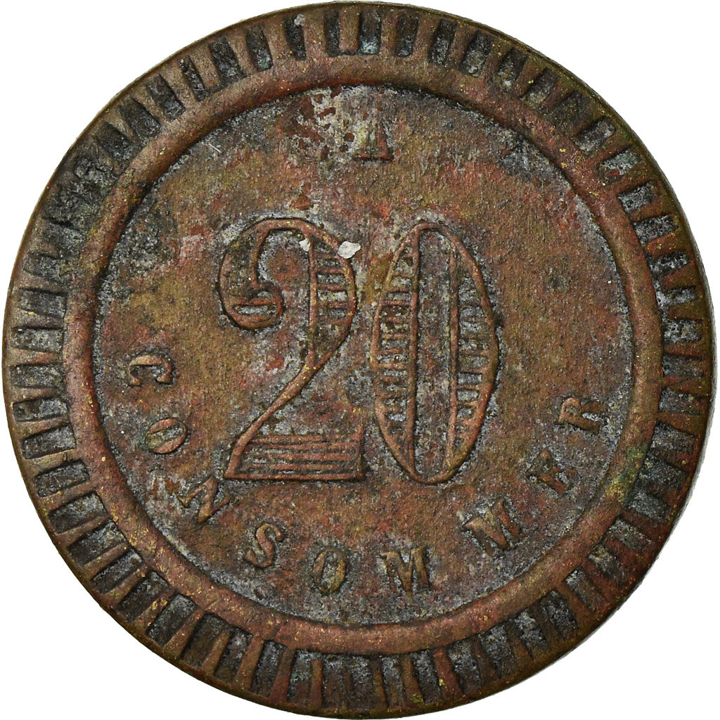 France, Token, 20 Centimes à Consommer, Pichet, EF(40-45), Brass