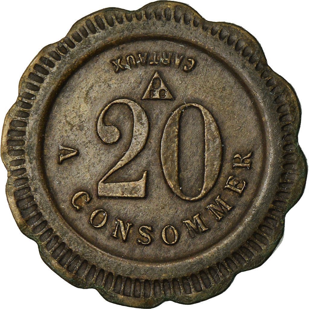 France, Token, 20 Centimes à Consommer, Lettre E, EF(40-45), Brass