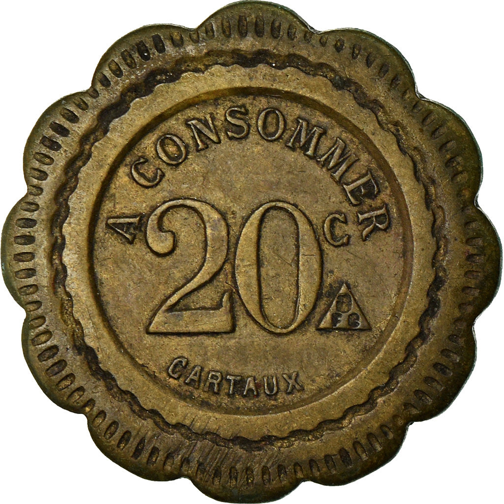France, Token, 20 Centimes à Consommer, Lettre F, EF(40-45), Brass
