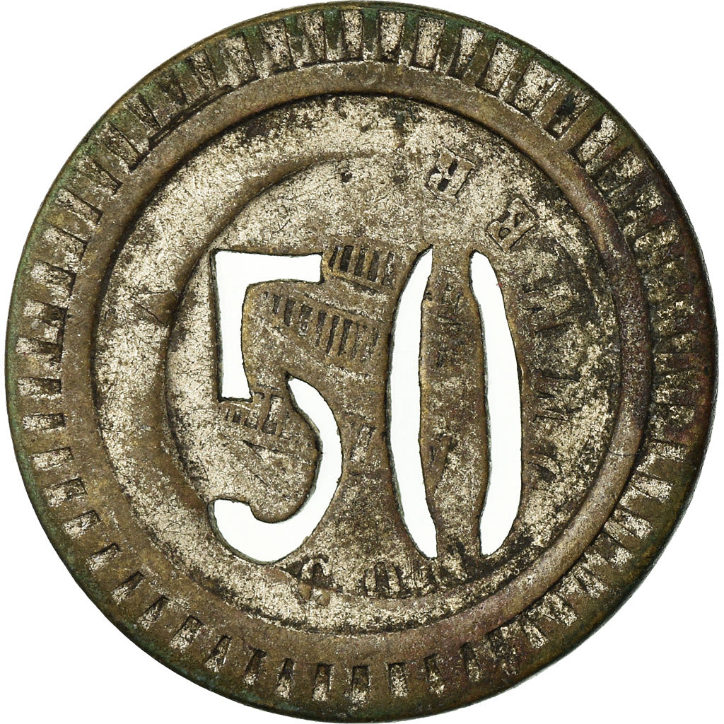 France, Token, 50 Centimes à Consommer, sur jeton de 10 Cts, EF(40-45), Nickel
