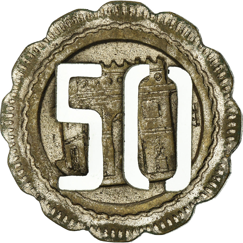 Francia, Token, 50 Centimes à Consommer, sur jeton de 20 Cts, BB, Nickel plated