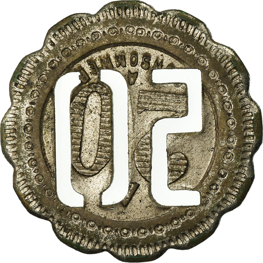 Francia, Token, 50 Centimes à Consommer, sur jeton de 20 Cts, BB, Nickel plated