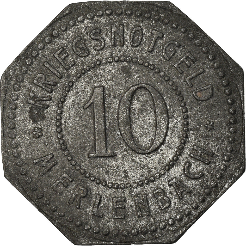 Moneta, Francja, Kriegsnotgeld, Merlenbach, 10 Pfennig, EF(40-45), Cynk