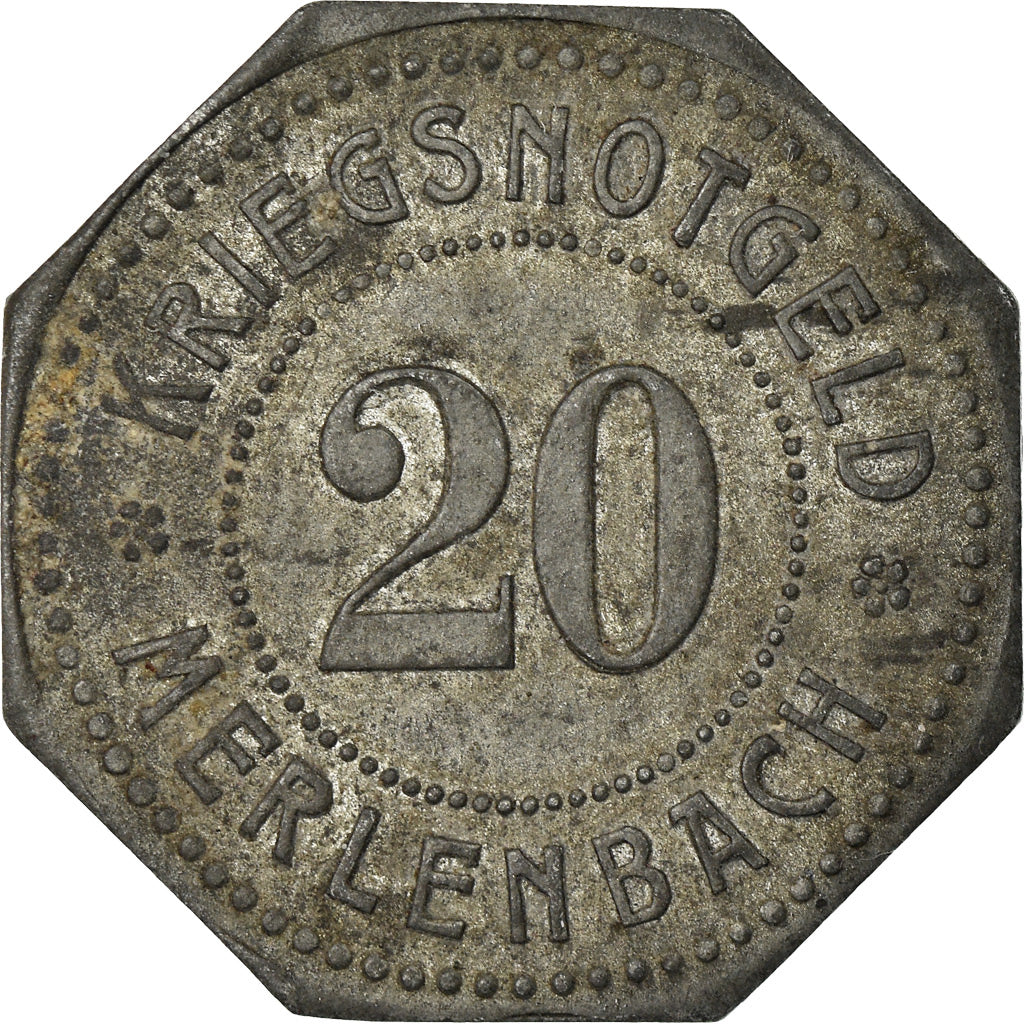 Coin, France, Kriegsnotgeld, Merlenbach, 20 Pfennig, EF(40-45), Zinc, Elie:25.2