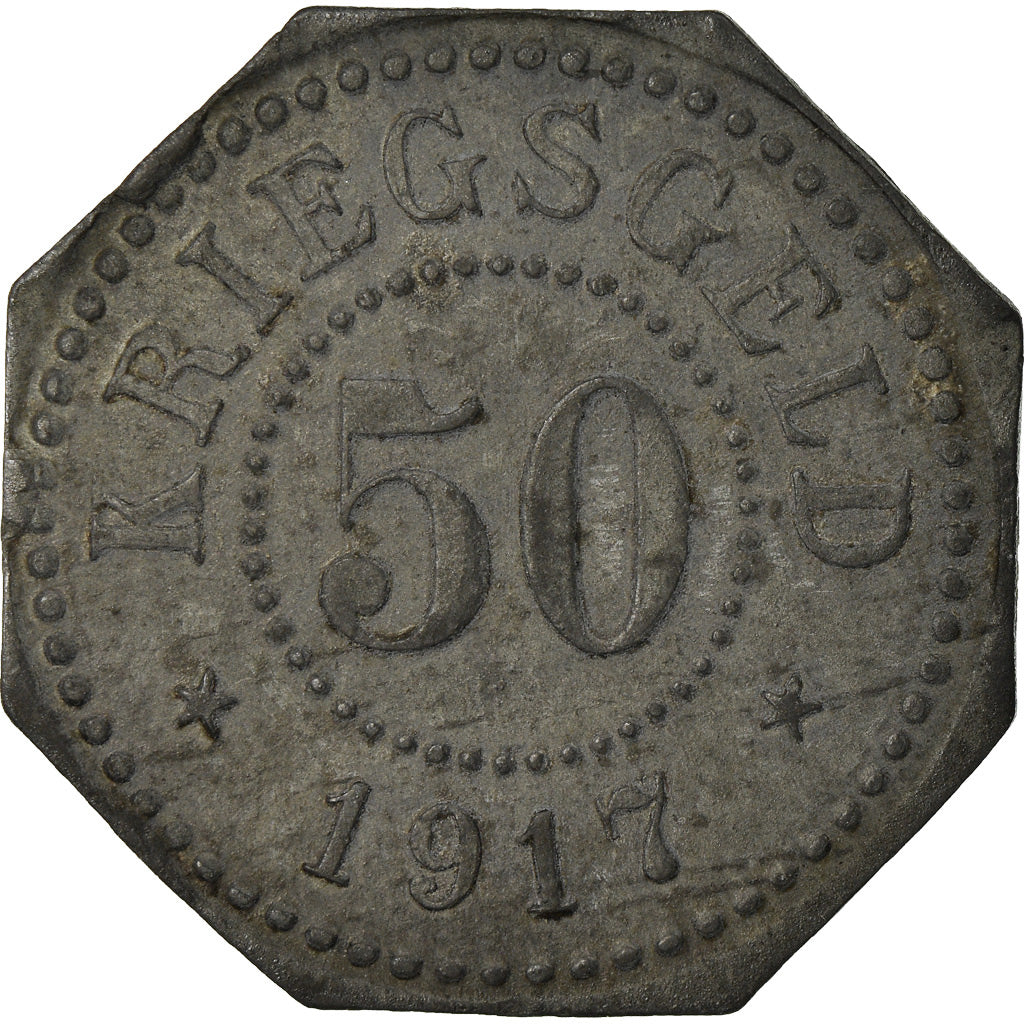 Coin, France, Kriegsgeld, Saarburg, 50 Pfennig, 1917, EF(40-45), Zinc, Elie:10.3
