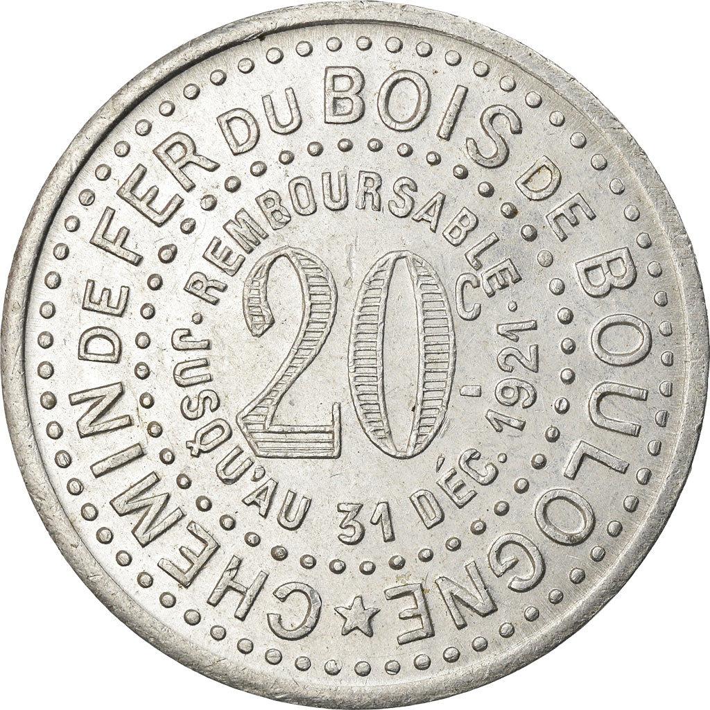 Moneta, Francia, Chemin de Fer du Bois de Boulogne, Paris, 20 Centimes, 1921