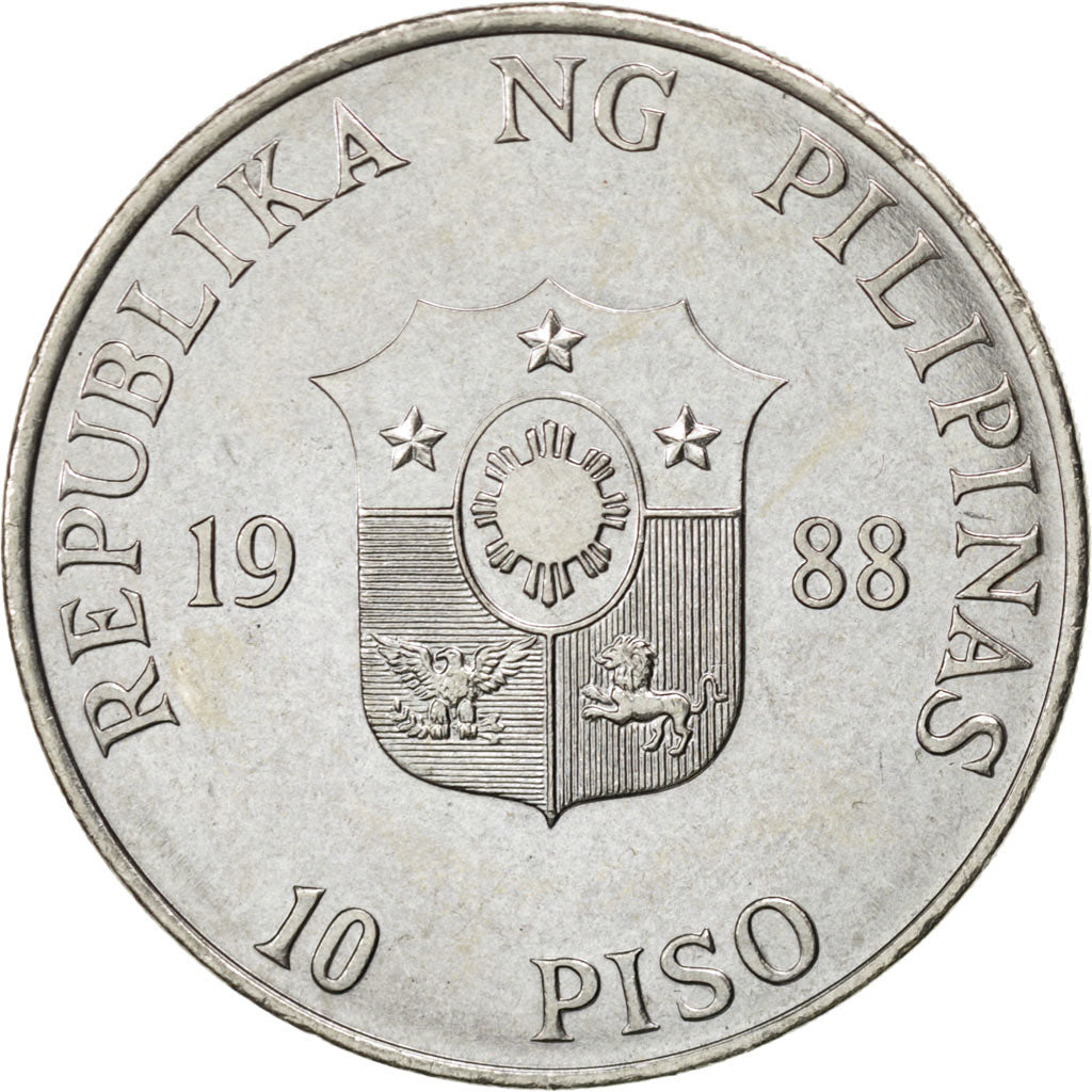 PHILIPPINES, 10 Piso, 1988, KM #250, MS(63), Nickel, 36, 22.06