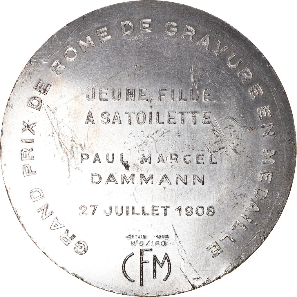 France, Medal, Gravure, Grand Prix de Rome, Jeune Fille a sa Toilette, Arts &
