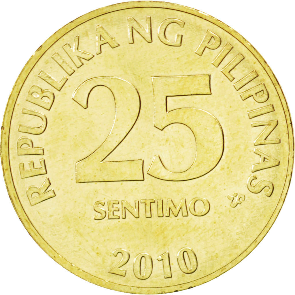 Coin, Philippines, 25 Sentimos, 2010, MS(63), Brass plated steel, KM:271a