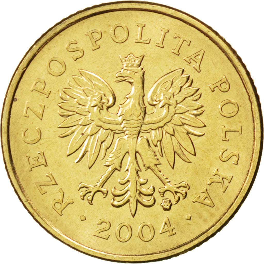 POLAND, 5 Groszy, 2004, Warsaw, KM #278, MS(63), Brass, 19.5, 2.59