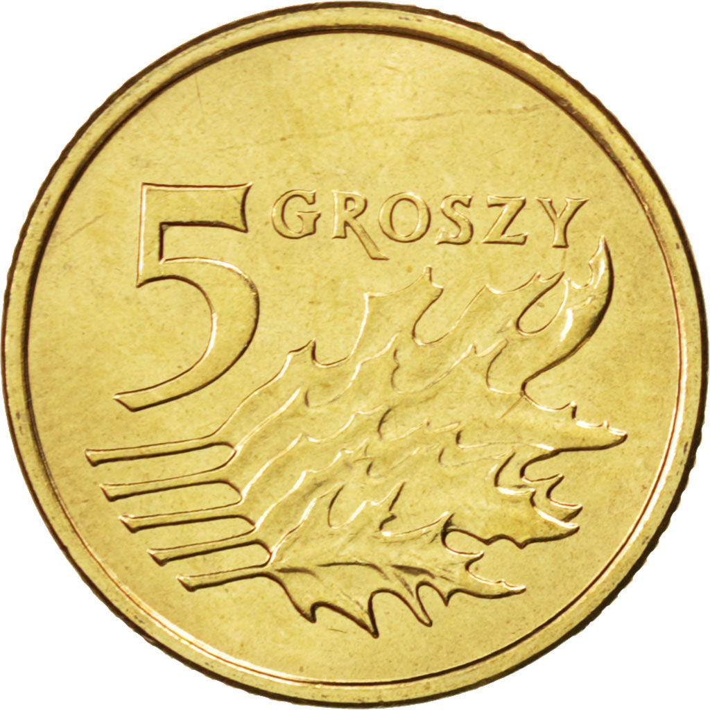 POLAND, 5 Groszy, 2004, Warsaw, KM #278, MS(63), Brass, 19.5, 2.59