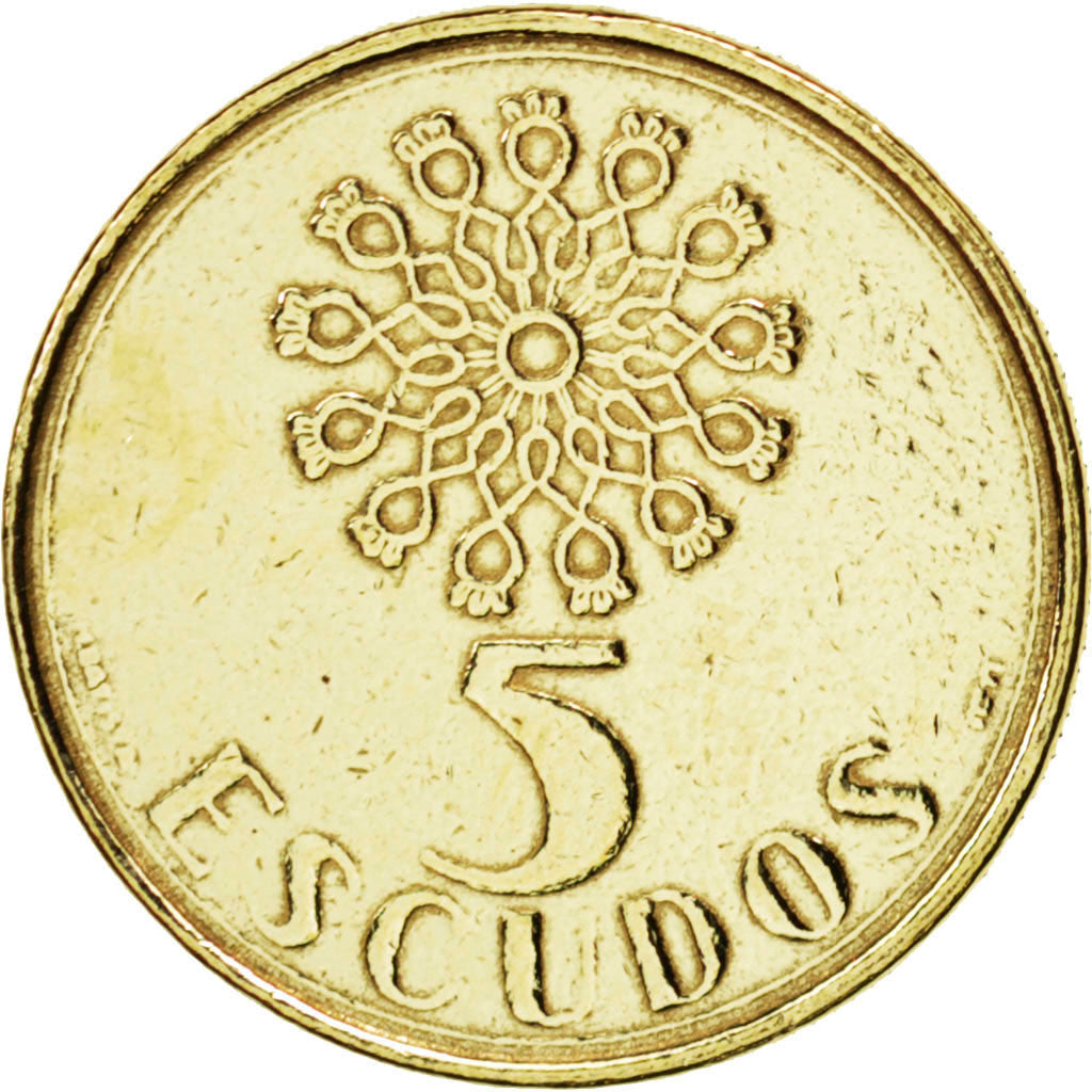 Coin, Portugal, 5 Escudos, 1990, MS(63), Nickel-brass, KM:632