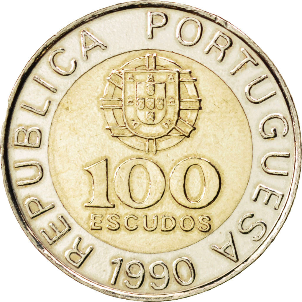 Coin, Portugal, 100 Escudos, 1990, MS(63), Bi-Metallic, KM:645.2
